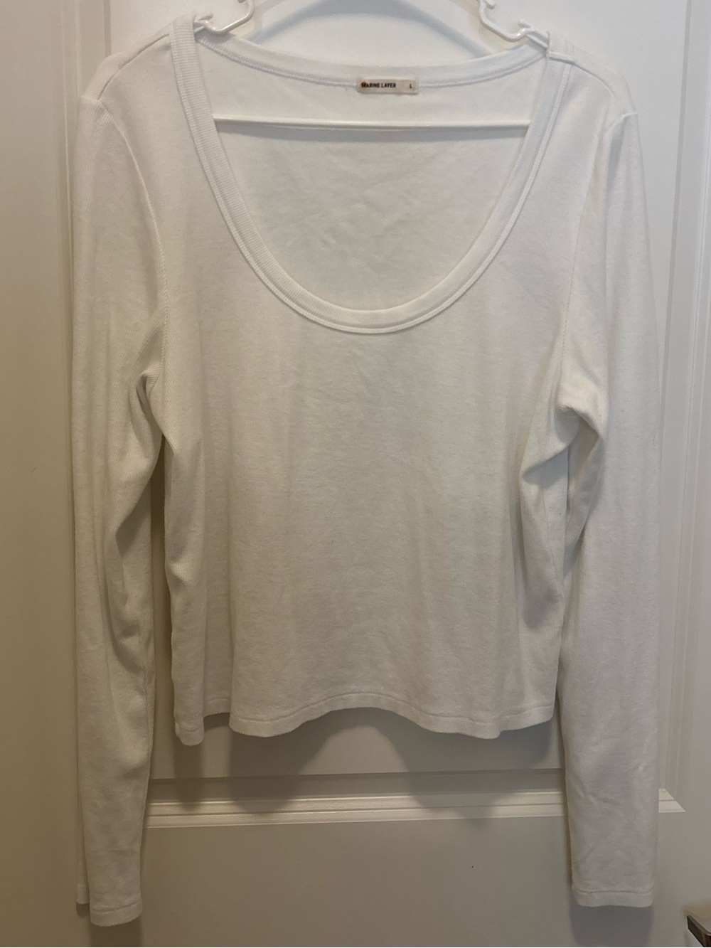 Marine Layer White Scoop Neck Long Sleeve Tee